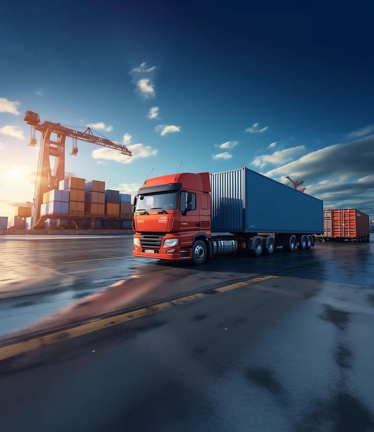 Container truck leaving a port terminal